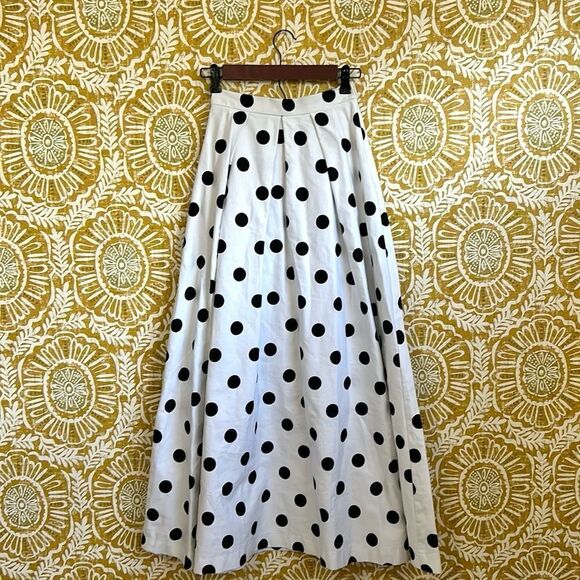 NWT Eva Franco Sold Out Stunning Polka Dot Pleated Draped Midi Skirt size XXS - Picture 5 of 10